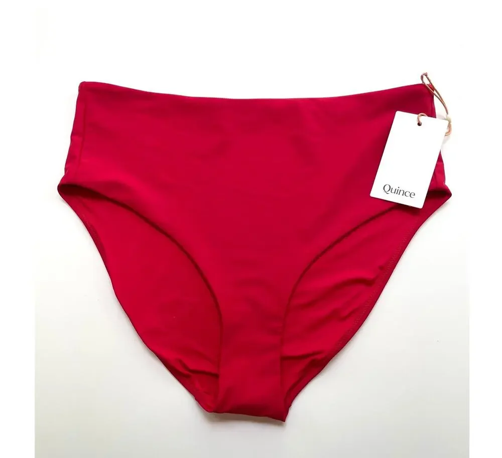 Quince Italian High-Rise Bikini Bottom Swim Cherry Red Size Large NEW